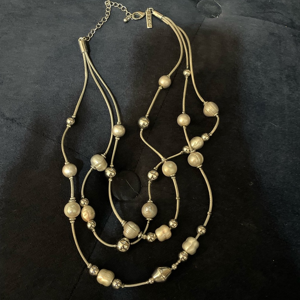 WHBM Silver Beaded Stacked Necklace